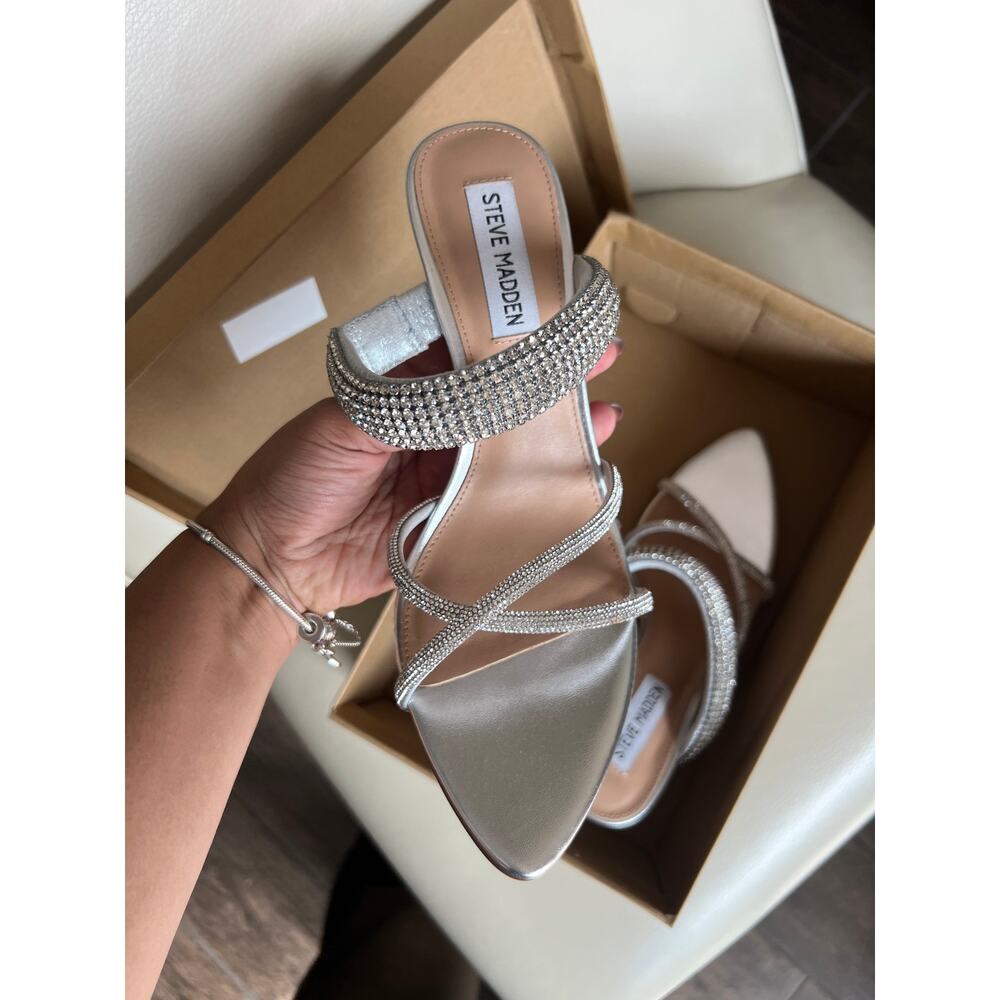 Steve Madden Camina Silver Rhinestone Strappy Heeled Sandals